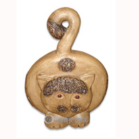 Wooden Cat With Painted, Hand Carved From Albesia Wood