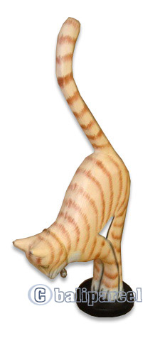 Wooden Cat With Painted, Hand Carved From Albesia Wood