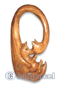 Wooden Cat With Painted, Hand Carved From Albesia Wood