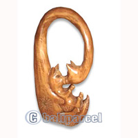 Wooden Cat With Painted, Hand Carved From Albesia Wood