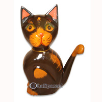 Wooden Cat With Painted, Hand Carved From Albesia Wood