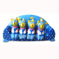 Wooden Cat With Painted, Hand Carved From Albesia Wood