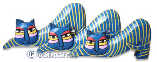 Wooden Cat With Painted, Hand Carved From Albesia Wood