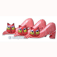 Wooden Cat With Painted, Hand Carved From Albesia Wood