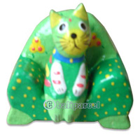 Wooden Cat With Painted, Hand Carved From Albesia Wood