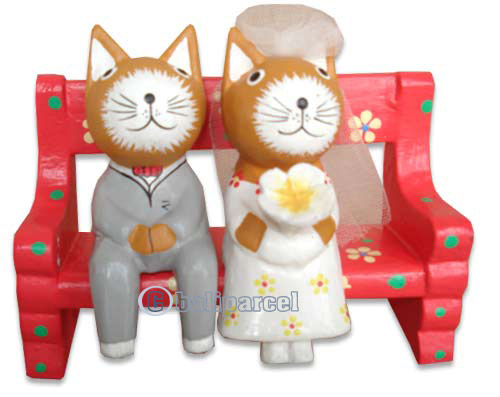 Wooden Cat With Painted, Hand Carved From Albesia Wood