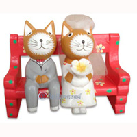 Wooden Cat With Painted, Hand Carved From Albesia Wood