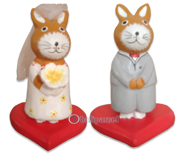 Wooden Cat Set Of 2 With Painted, Hand Carved From Albesia Wood