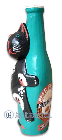 Wooden Cat With Painted, Hand Carved From Albesia Wood