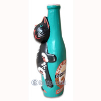 Wooden Cat With Painted, Hand Carved From Albesia Wood