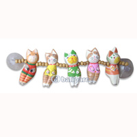 Wooden Cat With Painted, Hand Carved From Albesia Wood