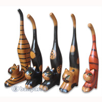 Wooden Cat With Painted, Hand Carved From Albesia Wood