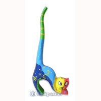 Wooden Cat With Painted, Hand Carved From Albesia Wood