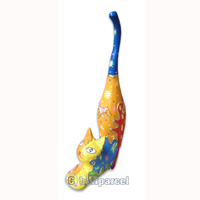 Wooden Cat With Painted, Hand Carved From Albesia Wood