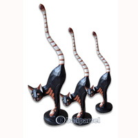 Wooden Cat Set Of 3 With Painted, Hand Carved From Albesia Wood