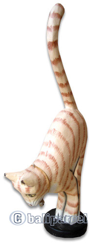 Wooden Cat With Painted, Hand Carved From Albesia Wood