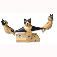 Wooden Cat With Painted, Hand Carved From Albesia Wood