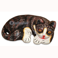 Wooden Cat With Painted, Hand Carved From Albesia Wood