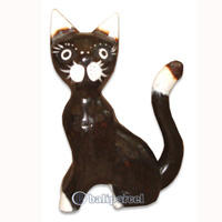 Wooden Cat With Painted, Hand Carved From Albesia Wood