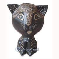 Wooden Cat With Painted, Hand Carved From Albesia Wood