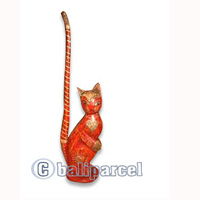 Wooden Cat With Painted, Hand Carved From Albesia Wood