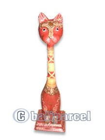 Wooden Cat With Painted, Hand Carved From Albesia Wood