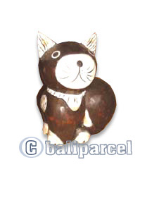 Wooden Cat With Painted, Hand Carved From Albesia Wood