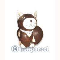 Wooden Cat With Painted, Hand Carved From Albesia Wood