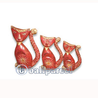 Wooden Cat Set Of 3 With Painted, Hand Carved From Albesia Wood