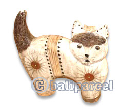 Wooden Cat With Painted, Hand Carved From Albesia Wood