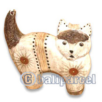 Wooden Cat With Painted, Hand Carved From Albesia Wood
