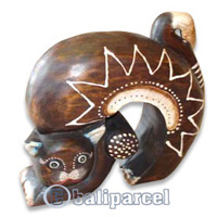 Wooden Cat With Painted, Hand Carved From Albesia Wood