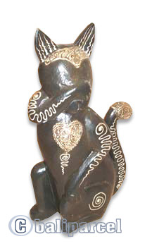 Wooden Cat With Painted, Hand Carved From Albesia Wood