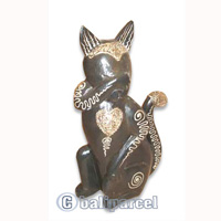Wooden Cat With Painted, Hand Carved From Albesia Wood