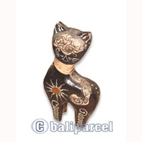 Wooden Cat With Painted, Hand Carved From Albesia Wood