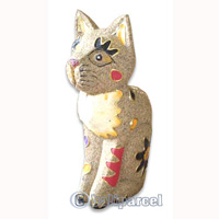 Wooden Cat With Painted, Hand Carved From Albesia Wood