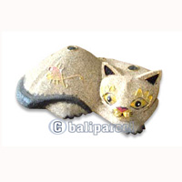 Wooden Cat With Painted, Hand Carved From Albesia Wood