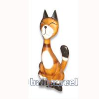 Wooden Cat With Painted, Hand Carved From Albesia Wood