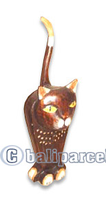 Wooden Cat With Painted, Hand Carved From Albesia Wood
