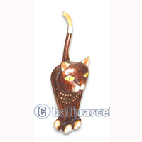 Wooden Cat With Painted, Hand Carved From Albesia Wood