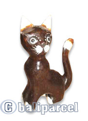 Wooden Cat With Painted, Hand Carved From Albesia Wood