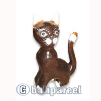 Wooden Cat With Painted, Hand Carved From Albesia Wood