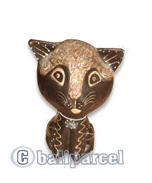 Wooden Cat With Painted, Hand Carved From Albesia Wood