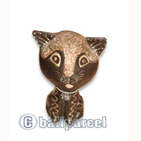 Wooden Cat With Painted, Hand Carved From Albesia Wood