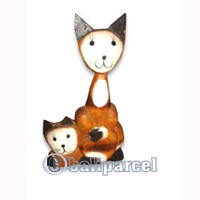 Wooden Cat With Painted, Hand Carved From Albesia Wood