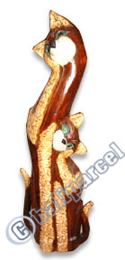 Wooden Cat With Painted, Hand Carved From Albesia Wood