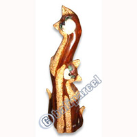 Wooden Cat With Painted, Hand Carved From Albesia Wood