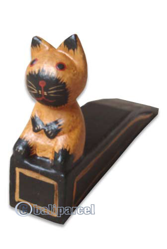 Wooden Cat Door Stoper, Hand Carved From  Hibiscus Wood