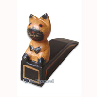 Wooden Cat Door Stoper, Hand Carved From  Hibiscus Wood