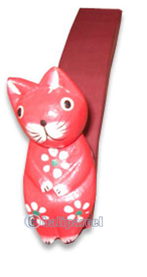 Wooden Cat Door Stoper, Hand Carved From  Hibiscus Wood